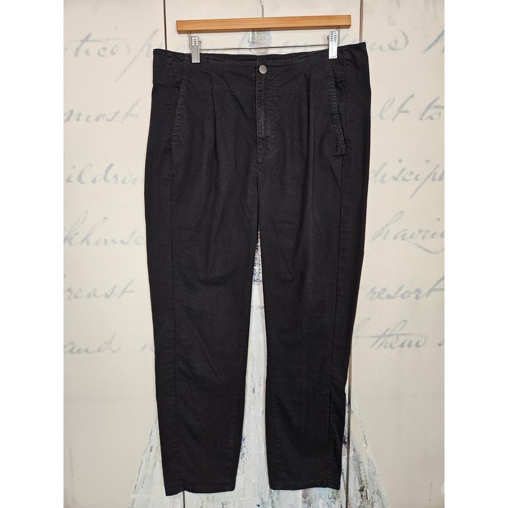 Eileen Fisher Tapered Ankle Pants 12 Black Organic Cotton Pleated High Rise Work